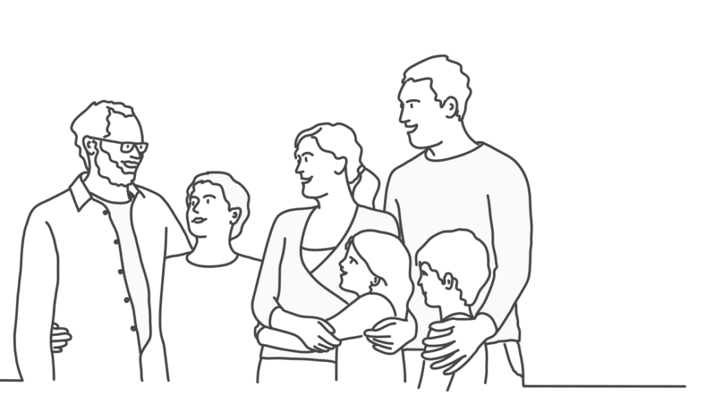 hand drawn image of a hugging family