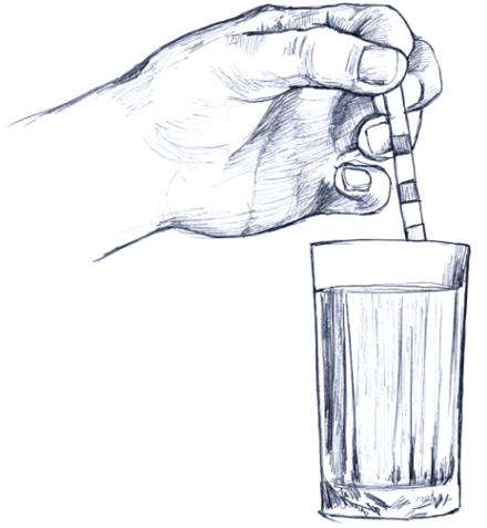 hand witha straw going into a cup drawing